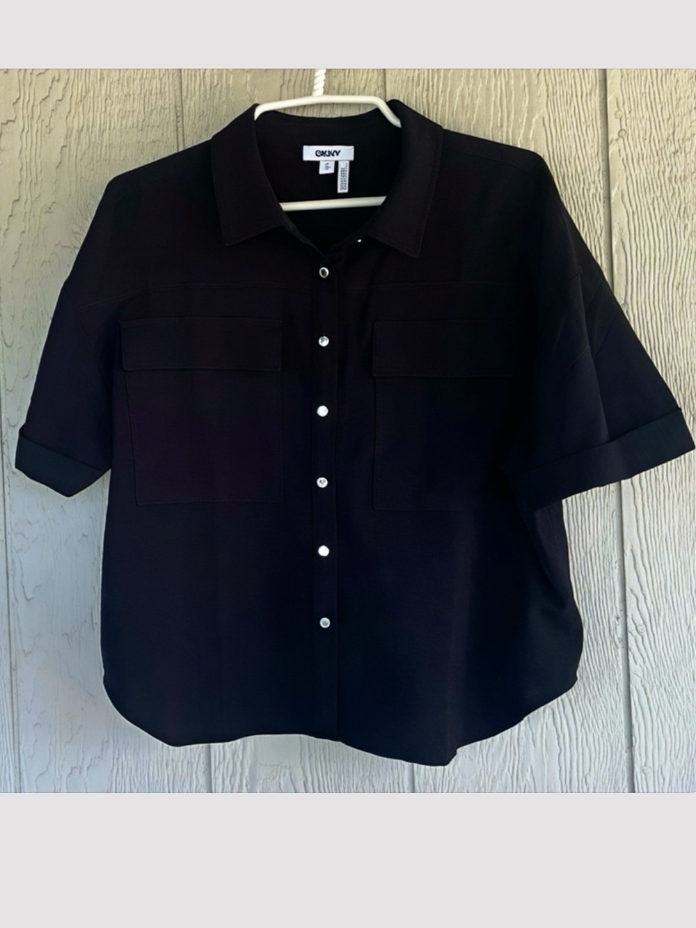 DKNY Black Short-Sleeve Button-Up Blouse